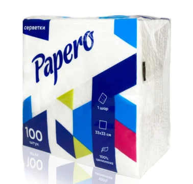 Сервірувальні серветки одношарові 33х33 см, білі, 1/4 складання, 100 шт., Papero